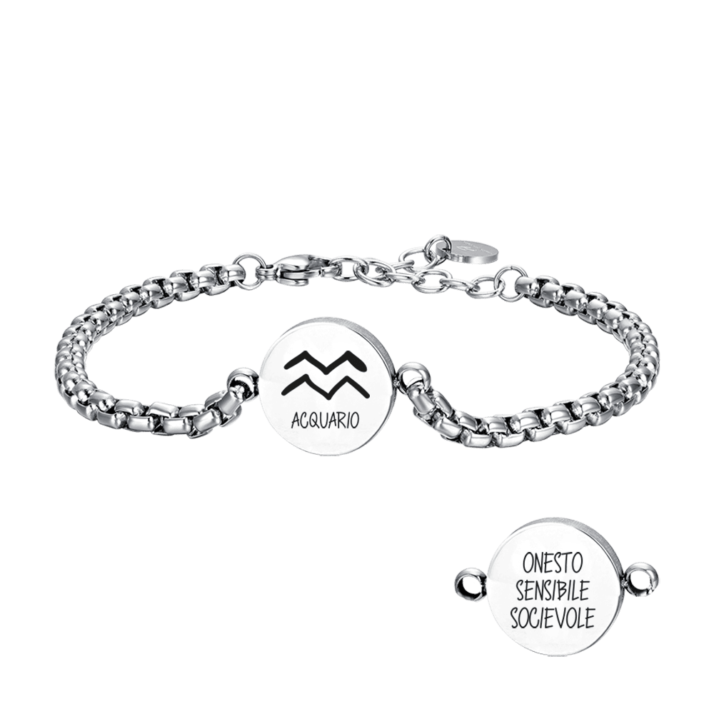 BRACELET FÜR MÄNNER AUS STAHL ZODIAC SIGN AQUARIUS PLATE Luca Barra