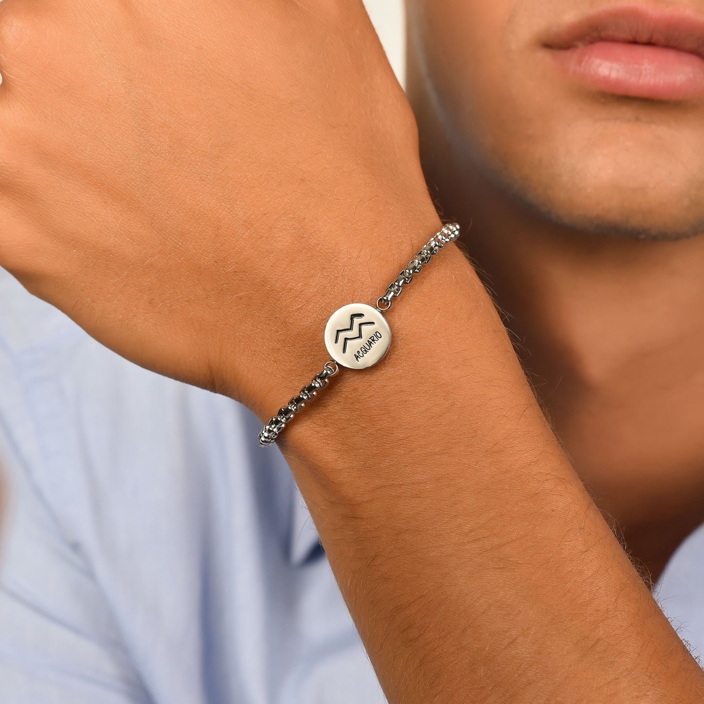 BRACELET FÜR MÄNNER AUS STAHL ZODIAC SIGN AQUARIUS PLATE Luca Barra