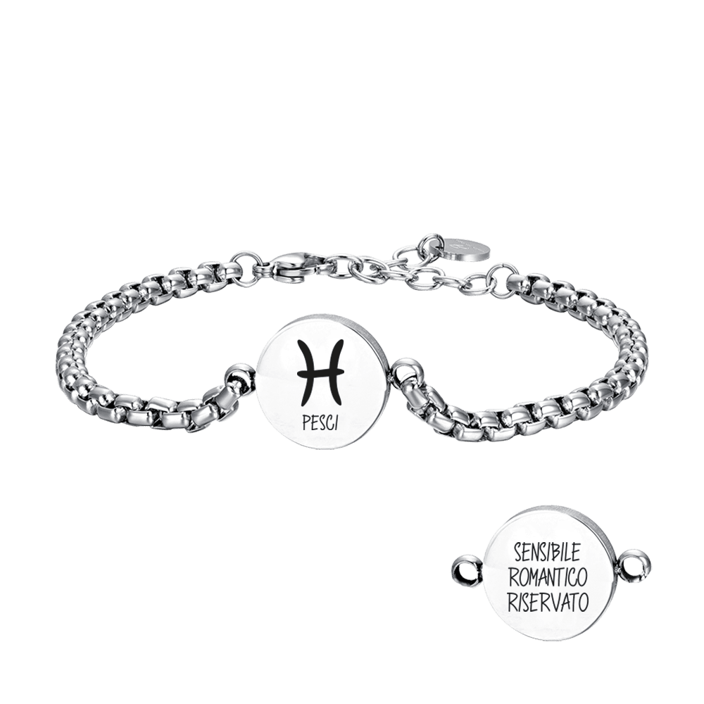 BRACCIALE UOMO IN ACCIAIO SEGNO ZODIACALE PESCI PIASTRA Luca Barra