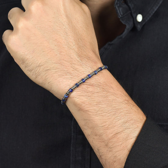 HERRENARMBAND AUS STAHL MIT SILBERNEN ELEMENTEN UND BLAUEN STEINEN