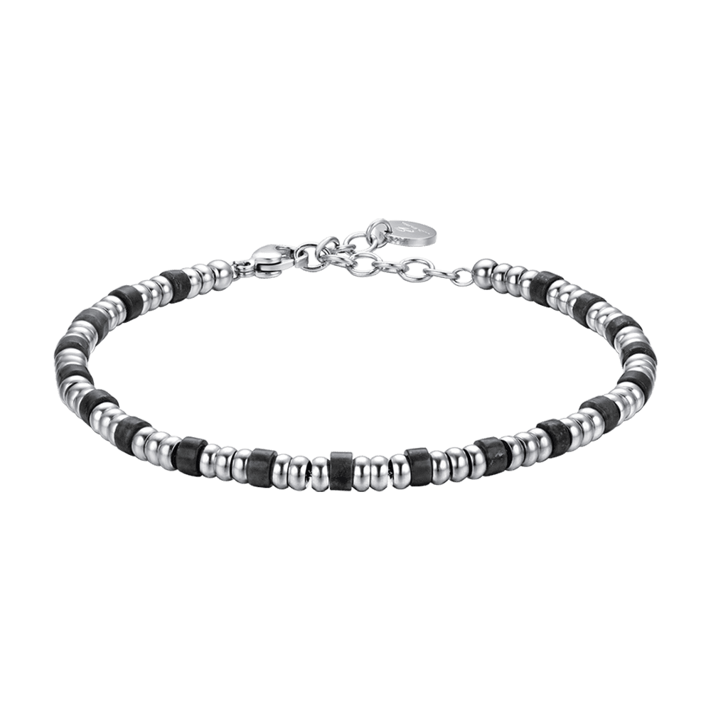 BRACCIALE UOMO IN ACCIAIO CON ELEMENTI SILVER E PIETRE NERE Luca Barra