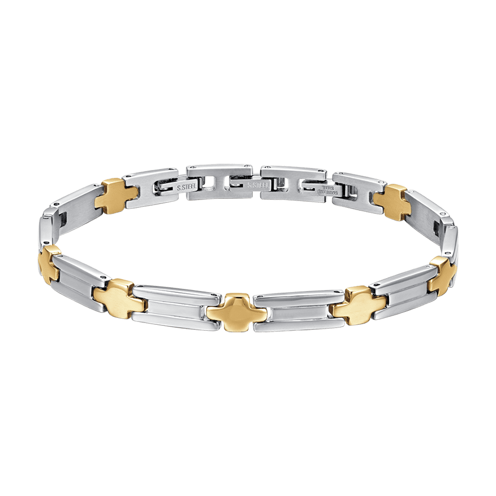 BRACCIALE UOMO IN ACCIAIO CON CROCI IP GOLD Luca Barra