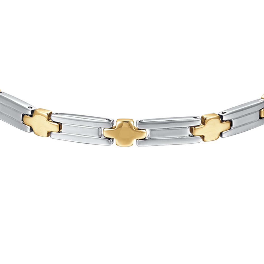 MANN STAHLARMBAND MIT IP GOLD KREUZE