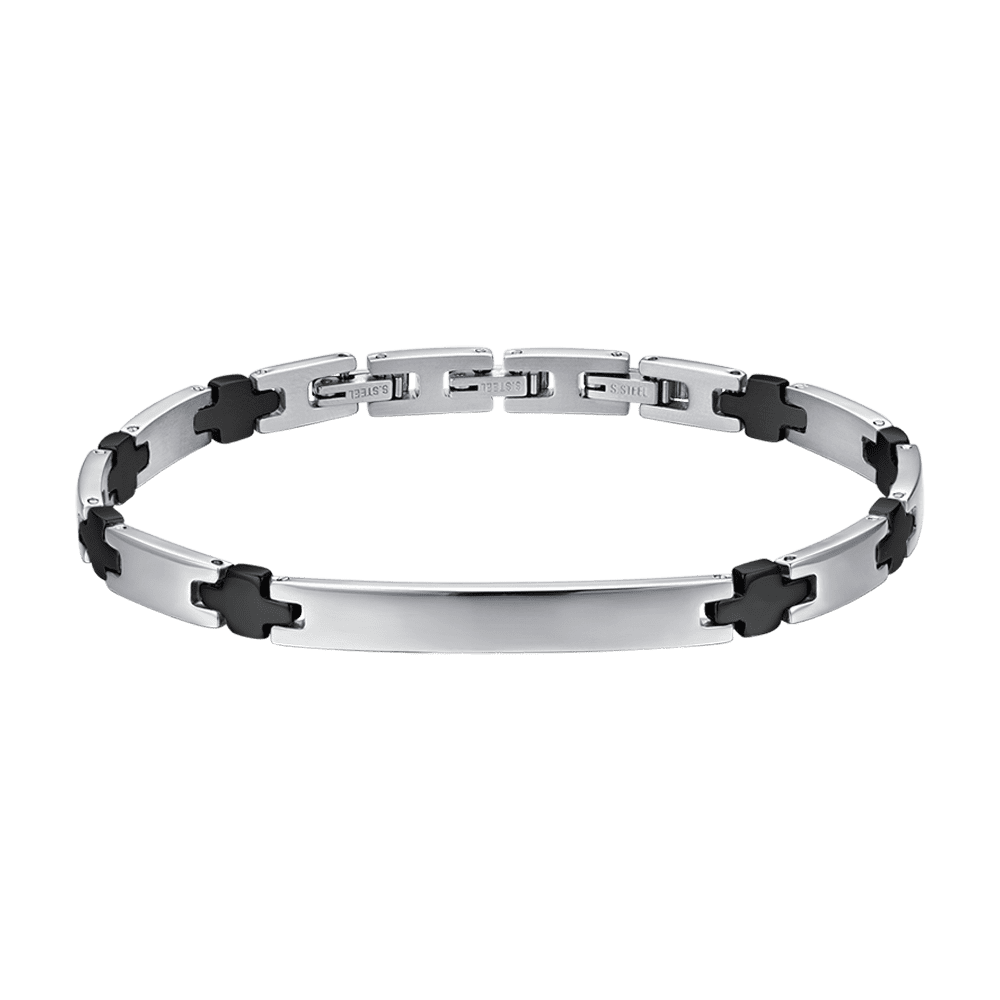 BRACCIALE UOMO IN ACCIAIO CON PIASTRA E CROCI IP NERO Luca Barra