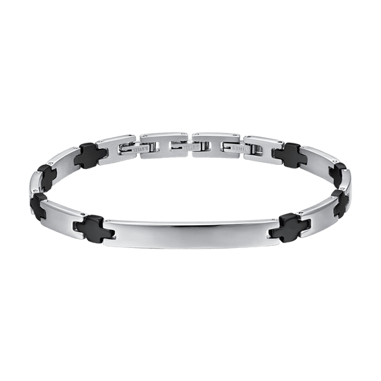 BRACCIALE UOMO IN ACCIAIO CON PIASTRA E CROCI IP NERO Luca Barra