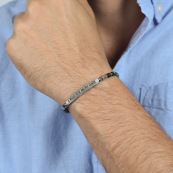 BRACCIALE UOMO IN ACCIAIO E PIETRE NERE IL MEGLIO DEVE ANCORA VENIRE