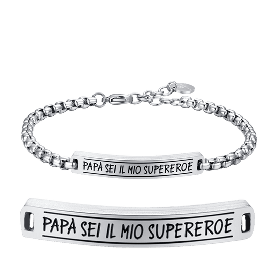 BRACCIALE UOMO IN ACCIAIO PIASTRA PAPÀ SEI IL MIO SUPEREROE Luca Barra