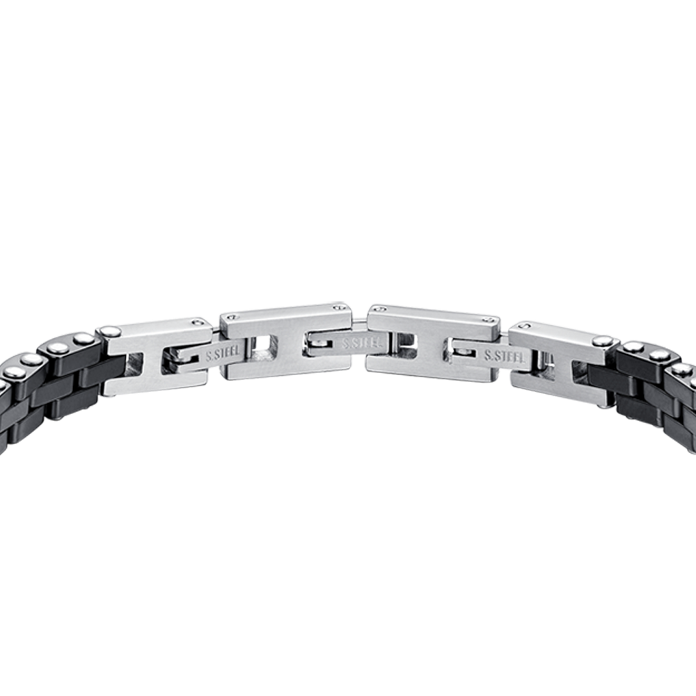HERRENARMBAND AUS STAHL UND SCHWARZER KERAMIK MIT SCHWARZEN KRISTALLEN