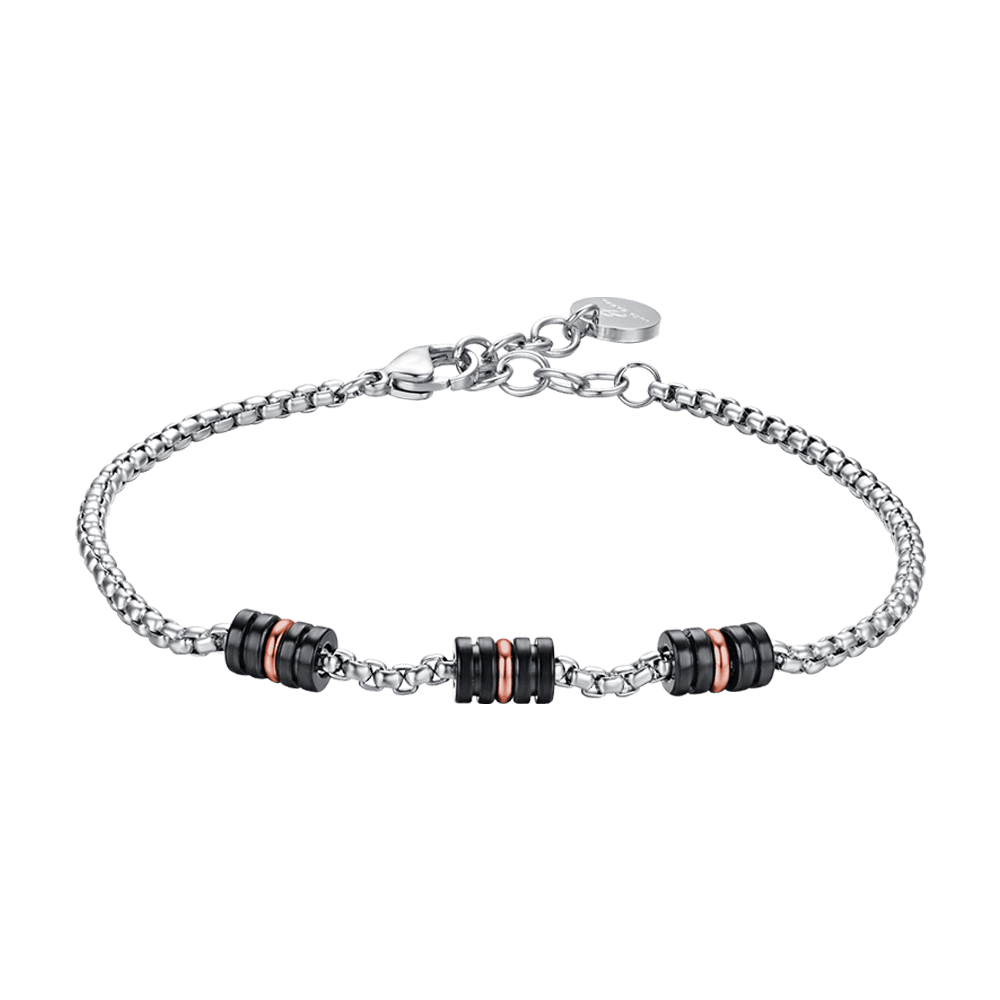 BRACCIALE UOMO IN ACCIAIO CON ELEMENTI IP NERO ED IP ROSE Luca Barra