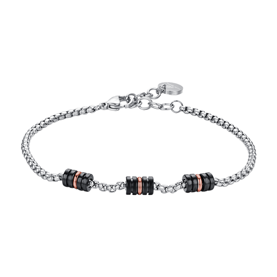 BRACCIALE UOMO IN ACCIAIO CON ELEMENTI IP NERO ED IP ROSE Luca Barra