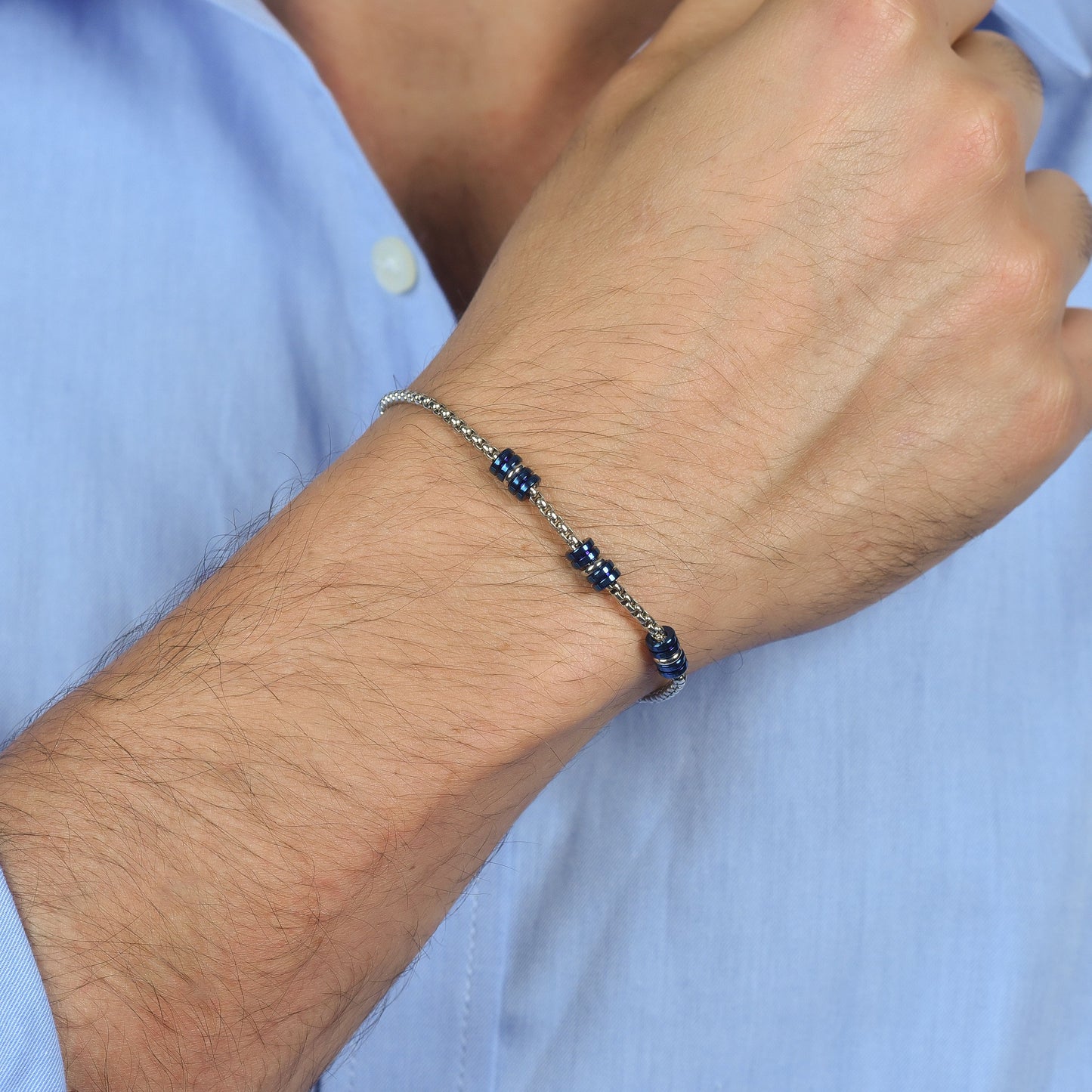 BRACCIALE UOMO IN ACCIAIO CON ELEMENTI IP BLU E SILVER Luca Barra