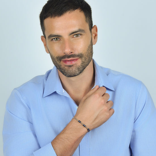 HERRENARMBAND AUS STAHL MIT BLAUEN UND SILBERNEN IP-ELEMENTEN