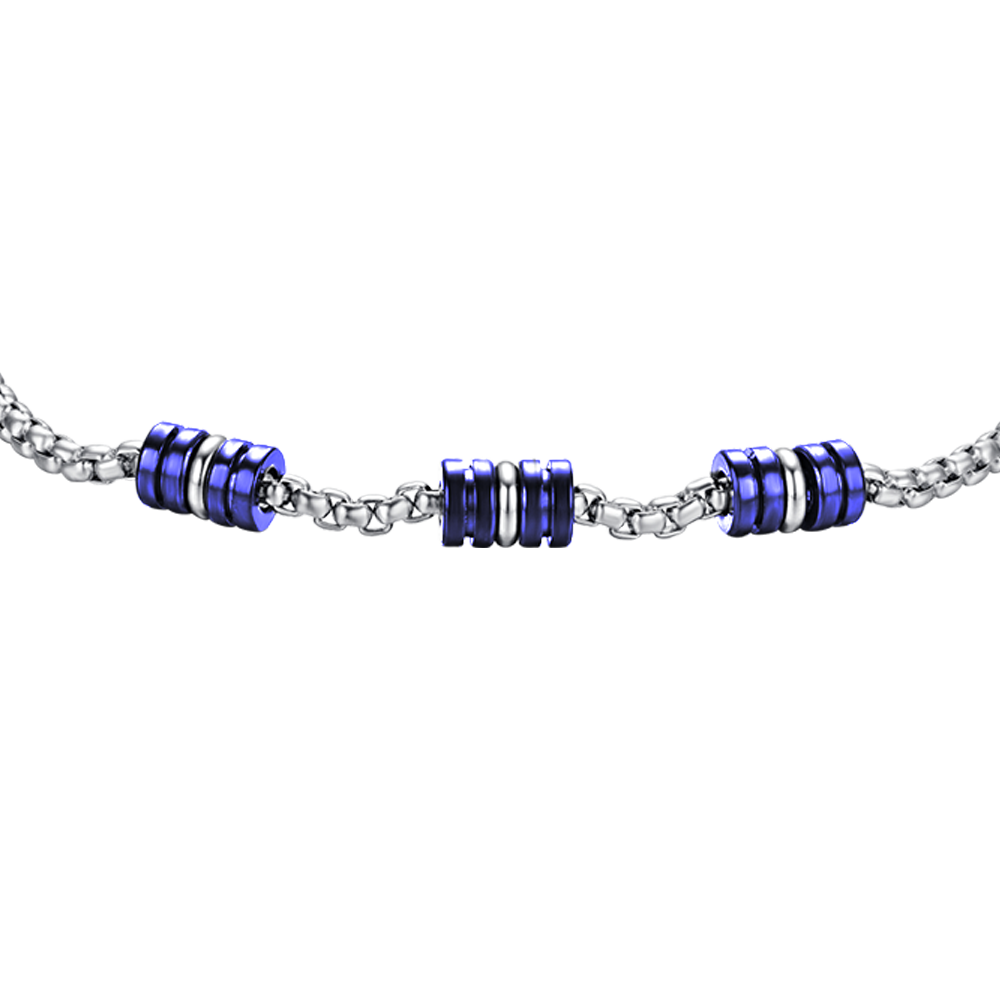 HERRENARMBAND AUS STAHL MIT BLAUEN UND SILBERNEN IP-ELEMENTEN