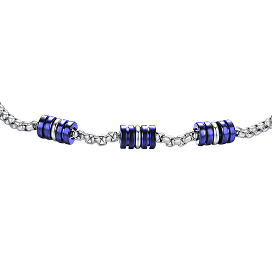 HERRENARMBAND AUS STAHL MIT BLAUEN UND SILBERNEN IP-ELEMENTEN