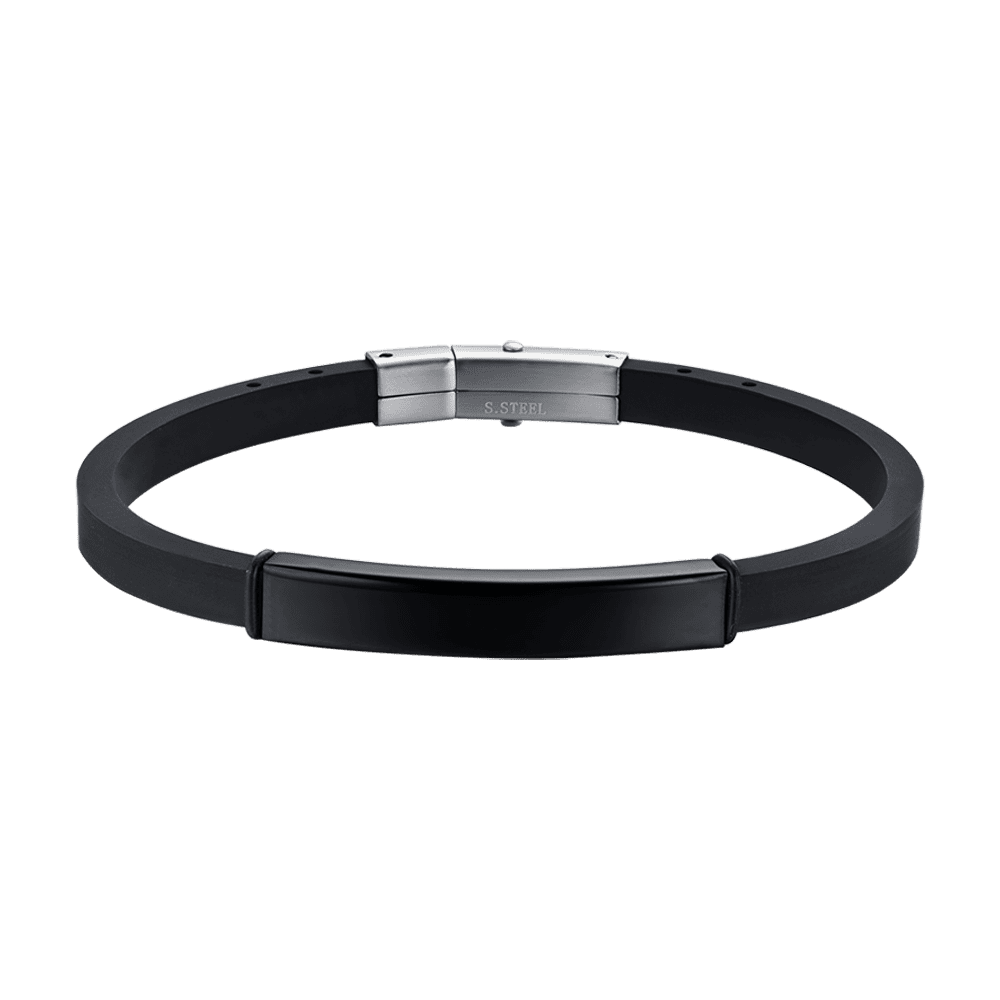 BRACCIALE UOMO IN SILICONE CON PIASTRA IN ACCIAIO IP NERO Luca Barra