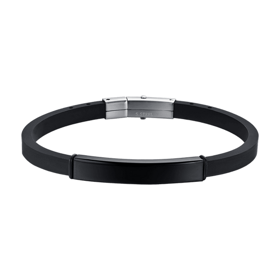 BRACCIALE UOMO IN SILICONE CON PIASTRA IN ACCIAIO IP NERO Luca Barra