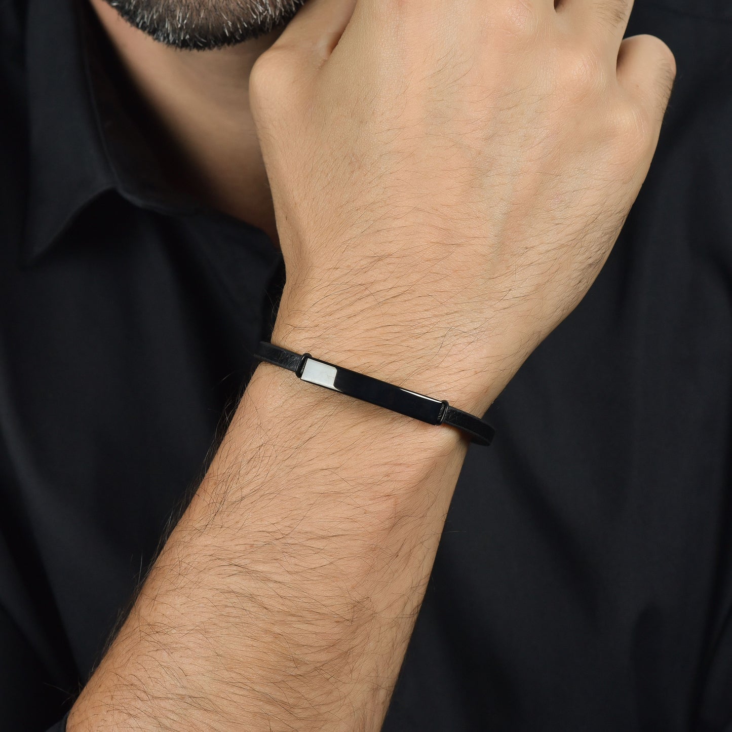 BRACCIALE UOMO IN SILICONE CON PIASTRA IN ACCIAIO IP NERO Luca Barra