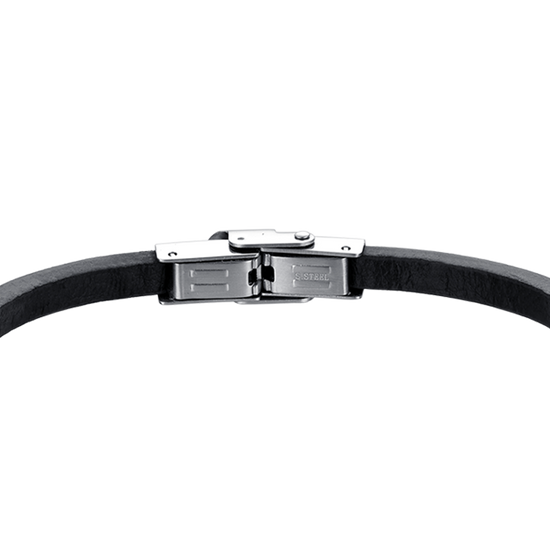 HERREN LEDERARMBAND MIT IP STAHLPLATTE SCHWARZ