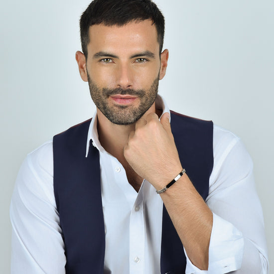 HERREN STAHLARMBAND MIT SILBERPLATTE