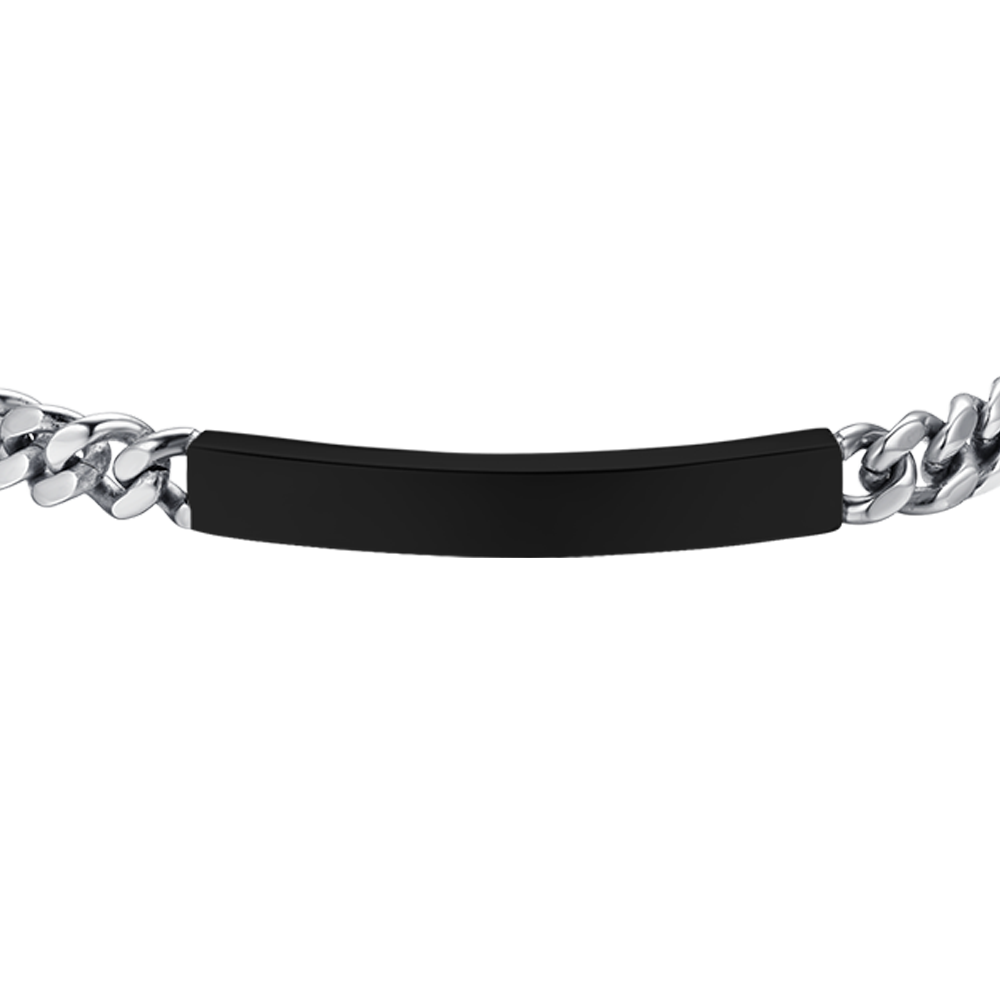 BRACCIALE UOMO IN ACCIAIO CON PIASTRA SILVER IP NERO Luca Barra