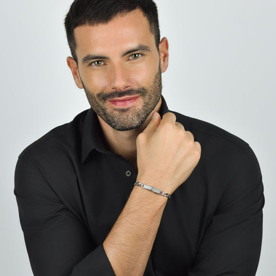 HERREN STAHLARMBAND MIT SILBERPLATTE