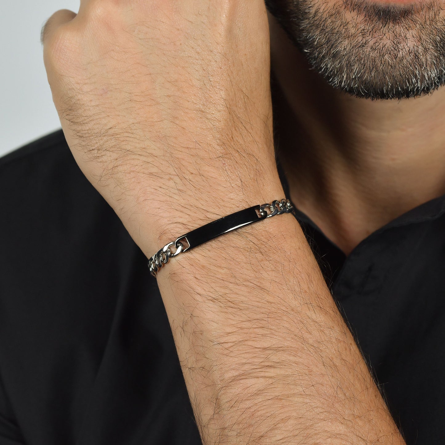 BRACCIALE UOMO IN ACCIAIO CON PIASTRA IP NERO Luca Barra