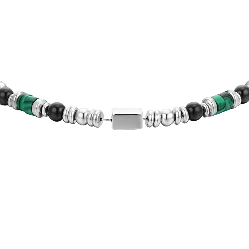 BRACCIALE UOMO IN ACCIAIO CON AGATA NERA E MALACHITE VERDE