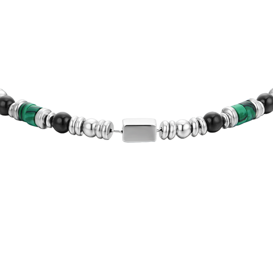 BRACCIALE UOMO IN ACCIAIO CON AGATA NERA E MALACHITE VERDE