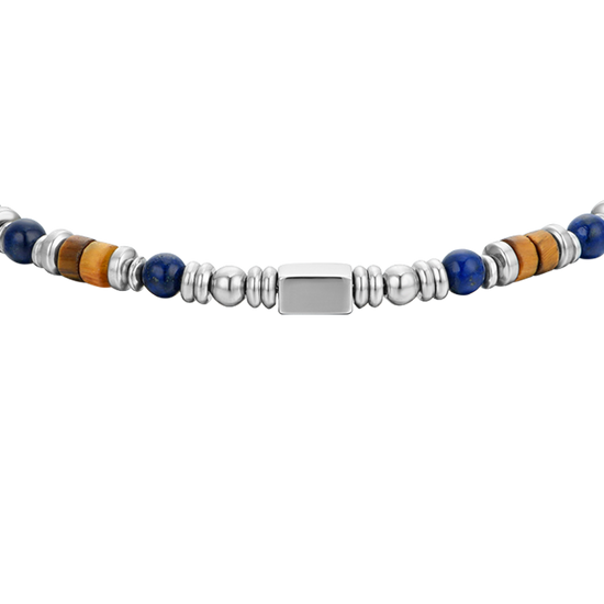 BRACCIALE UOMO IN ACCIAIO CON PIETRA LAPIS ED ELEMENTI OCCHIO DI TIGRE