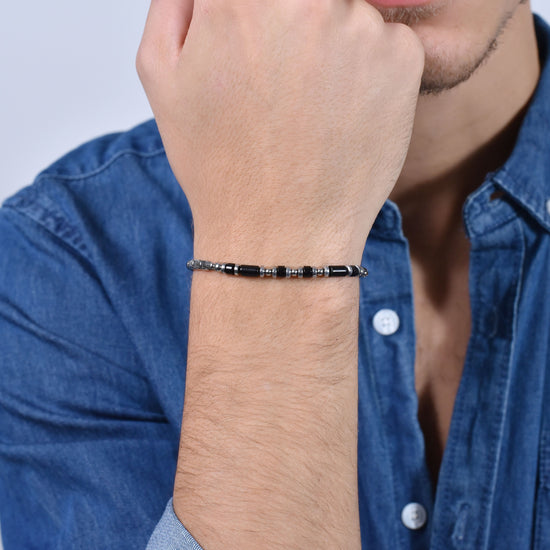 BRACCIALE UOMO IN ACCIAIO AGATA NERA Luca Barra