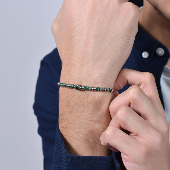 BRACCIALE UOMO IN ACCIAIO MALACHITE VERDE Luca Barra