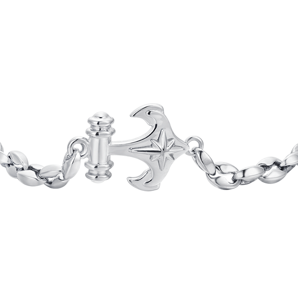 HERRENARMBAND MIT ANKER UND KOMPASSROSE AUS STAHL