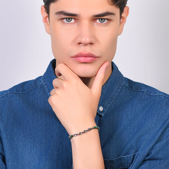 HERREN STAHLARMBAND GRÜNE STEINE UND STAHLELEMENTE