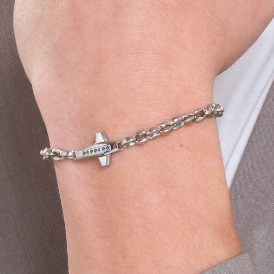 HERRENARMBAND AUS STAHL MIT KREUZ UND SCHWARZEM ZIRKONIUMDIOXID