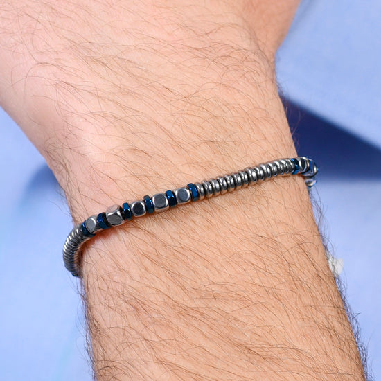 BRACCIALE UOMO IN ACCIAIO EMATITE SILVER E BLU Luca Barra