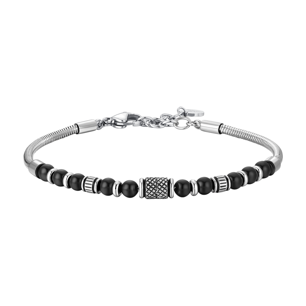 BRACCIALE UOMO IN ACCIAIO CON ELEMENTI IN ACCIAIO CON EFFETTO VINTAGE E SFERE