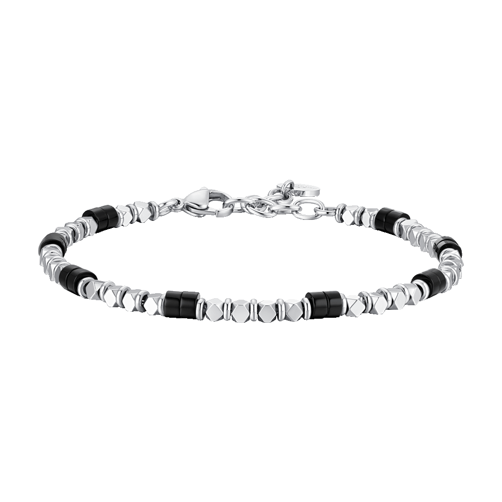 BRACCIALE UOMO IN ACCIAIO CON EMATITE E PIETRE ONICE