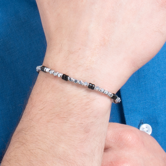 BRACCIALE UOMO IN ACCIAIO CON EMATITE E PIETRE ONICE