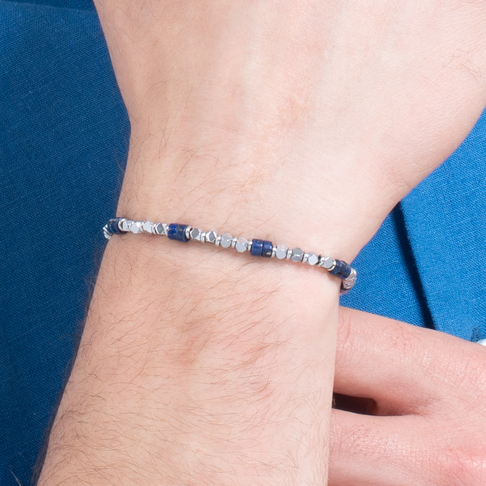 BRACCIALE UOMO IN ACCIAIO CON EMATITE E PIETRE LAPIS