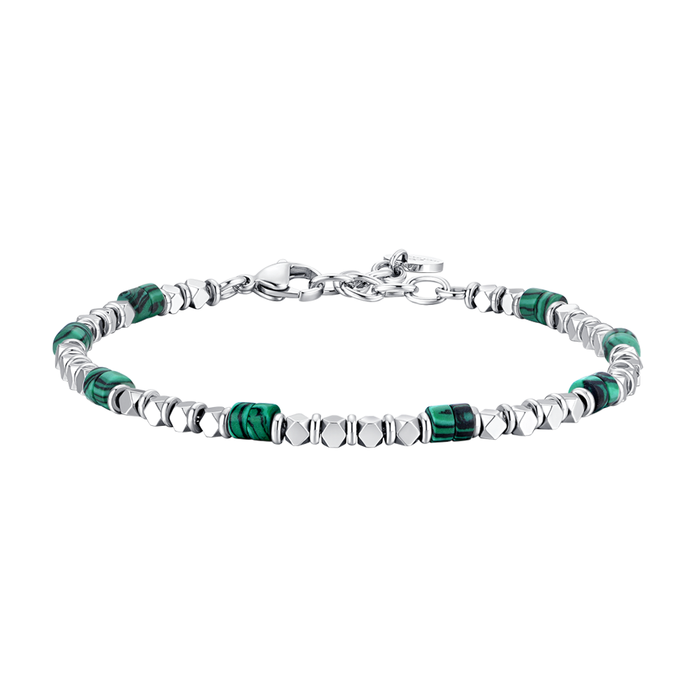 BRACCIALE UOMO IN ACCIAIO CON EMATITE E PIETRE MALACHITE