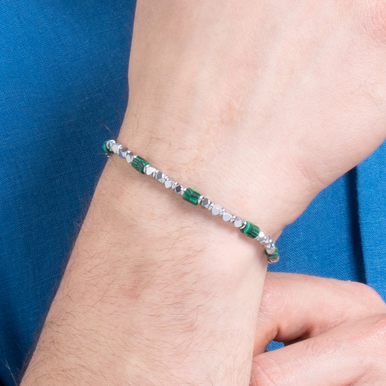 BRACCIALE UOMO IN ACCIAIO CON EMATITE E PIETRE MALACHITE