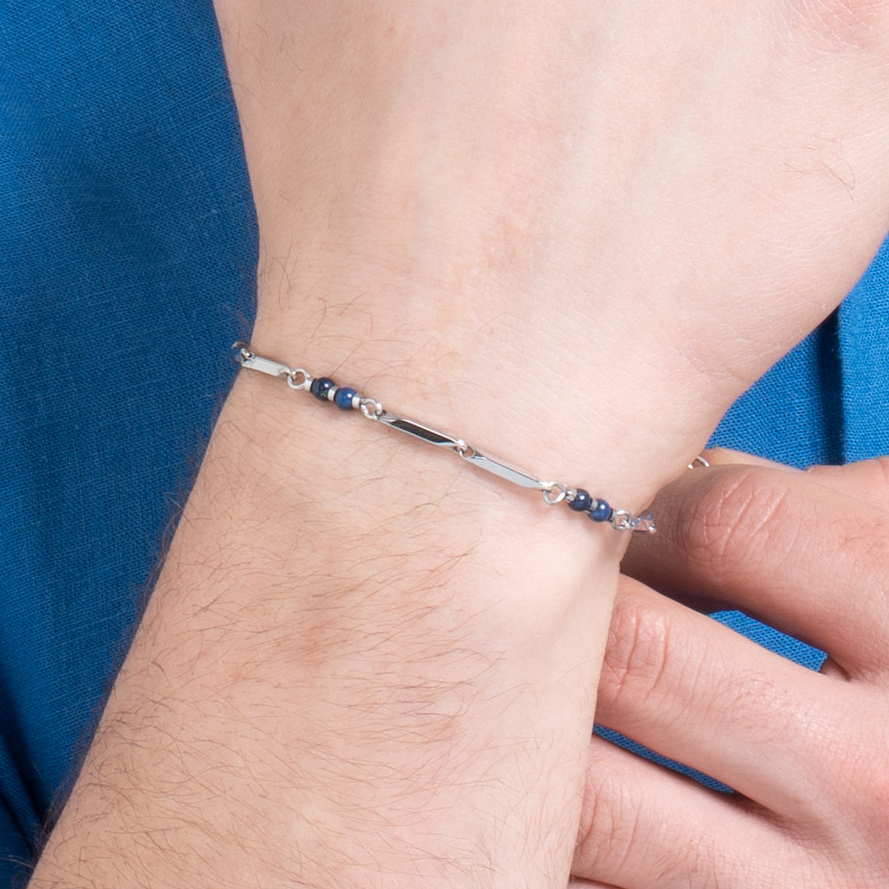 HERRENARMBAND AUS STAHL MIT LAPIS-STEINEN