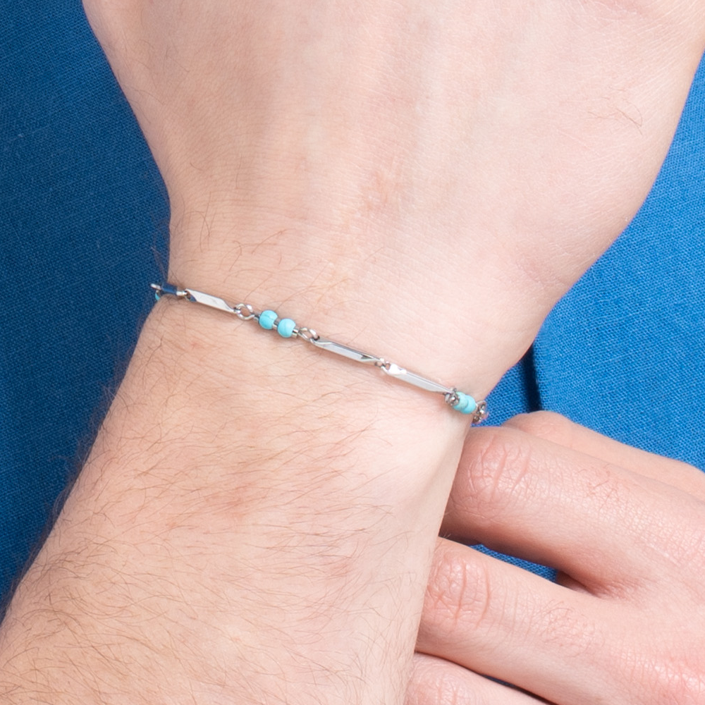 HERRENARMBAND AUS STAHL MIT TÜRKISFARBENEN STEINEN