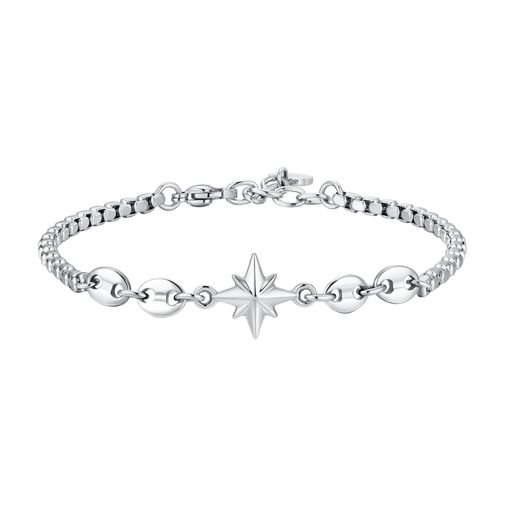 BRACCIALE UOMO IN ACCIAIO CON ROSA DEI VENTI ED ELEMENTI IN ACCIAIO