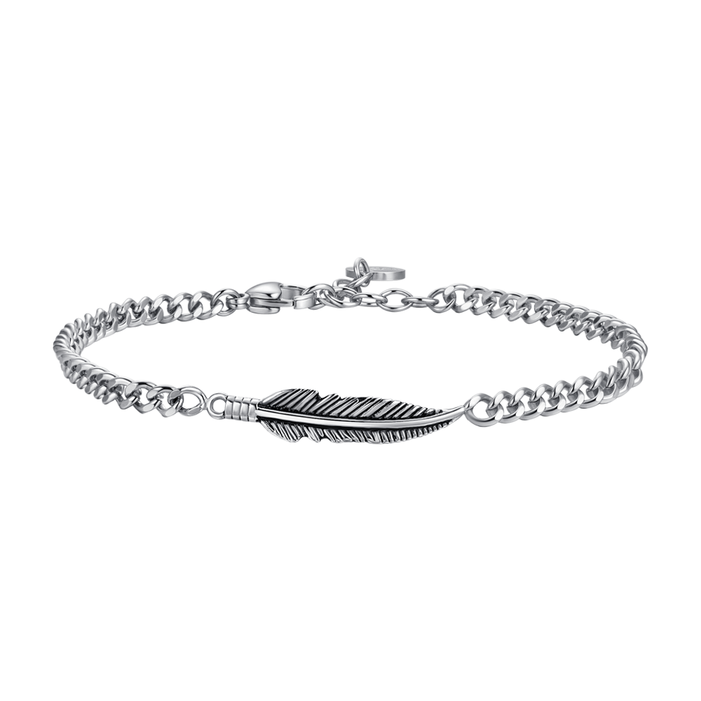 BRACCIALE UOMO IN ACCIAIO CON PIUMA