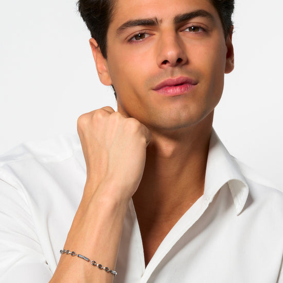 HERREN STAHLARMBAND MIT SILBERNEM HÄMATIT