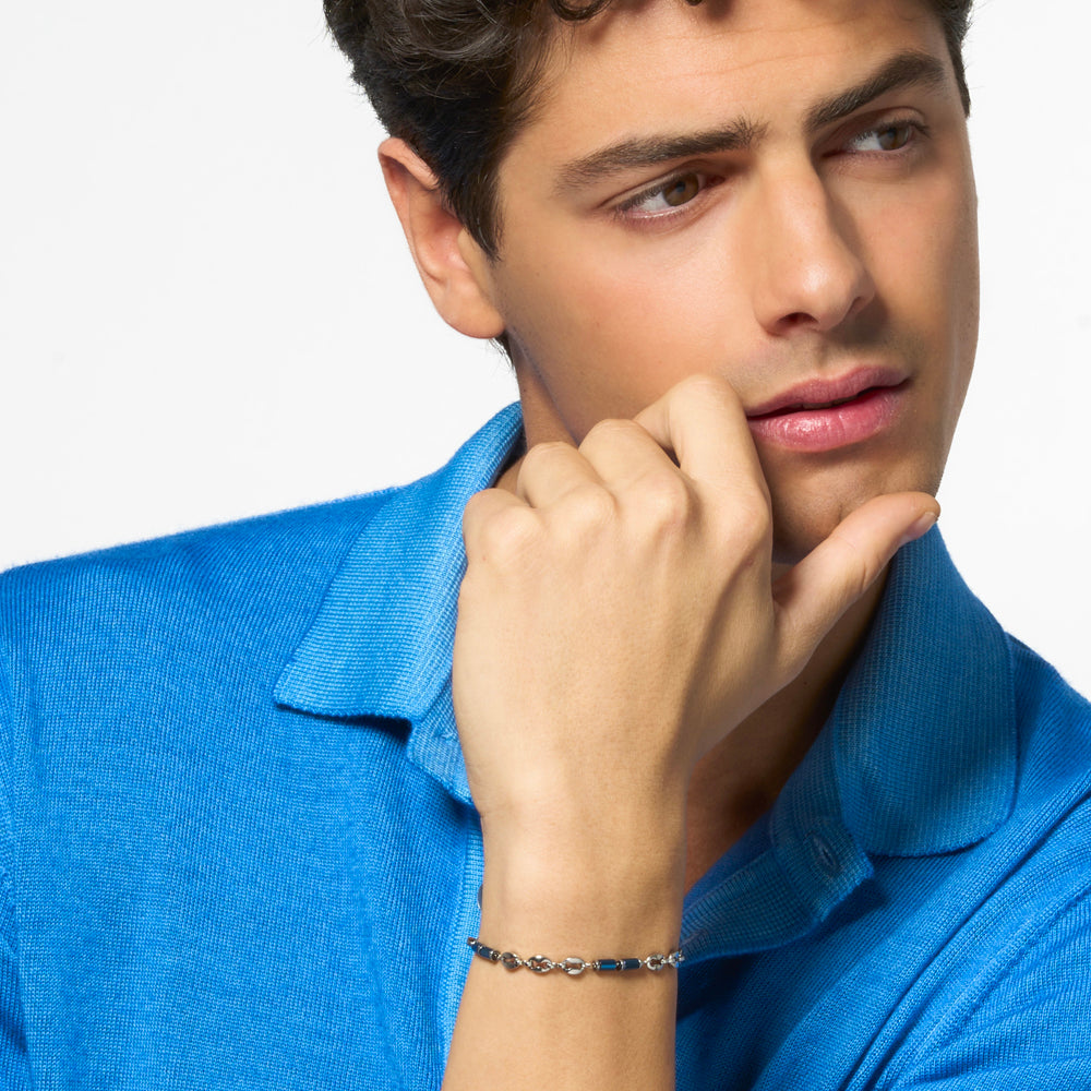 HERRENARMBAND AUS STAHL MIT BLAUEM HÄMATIT