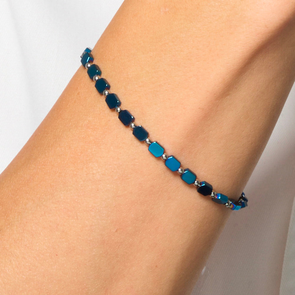 HERRENARMBAND AUS STAHL MIT BLAUEM HÄMATIT