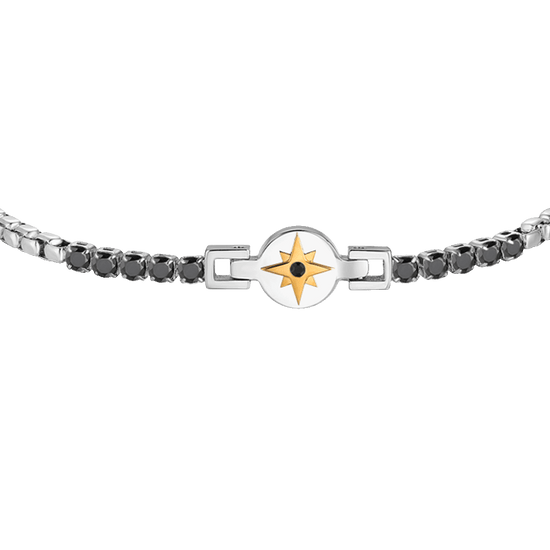 BRACCIALE TENNIS UOMO IN ACCIAIO CON ROSA DEI VENTI IP ROSE E ZIRCONI NERI