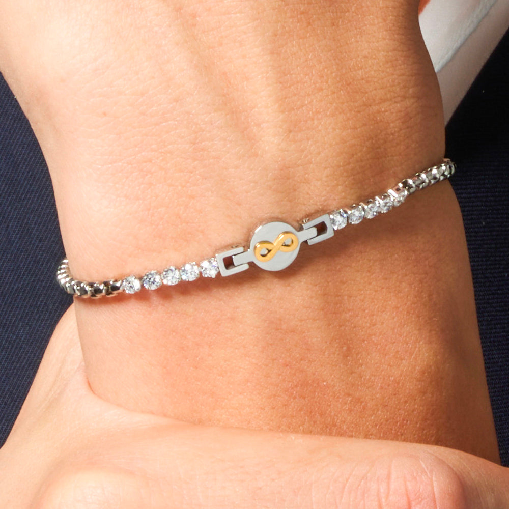 BRACCIALE TENNIS UOMO IN ACCIAIO CON INFINITO IP ROSE E ZIRCONI BIANCHI